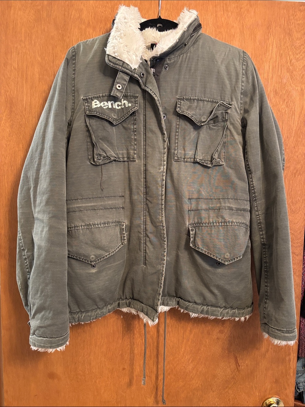 Bench Olive Utility Jacket with Faux Shearling Trim